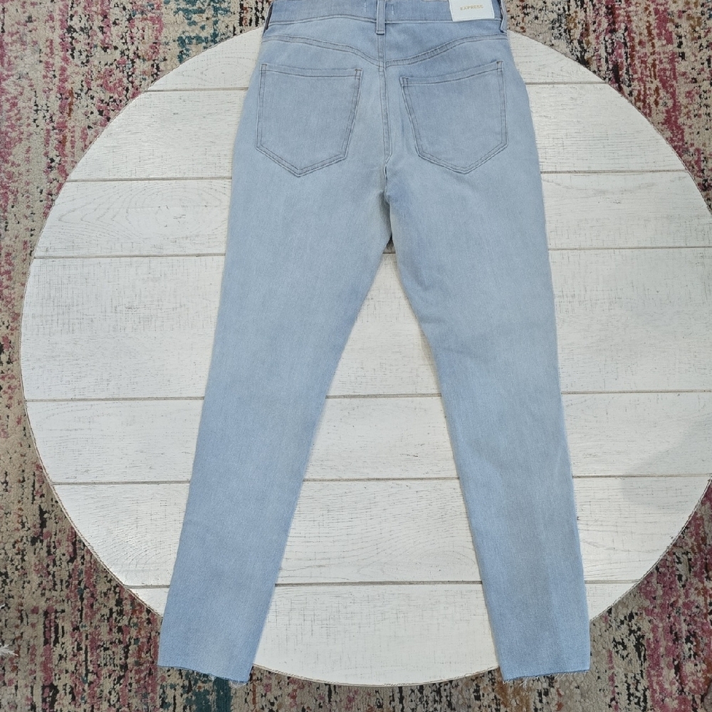 Express Light Blue Ripped Skinny Jeans - Picture 4 of 5
